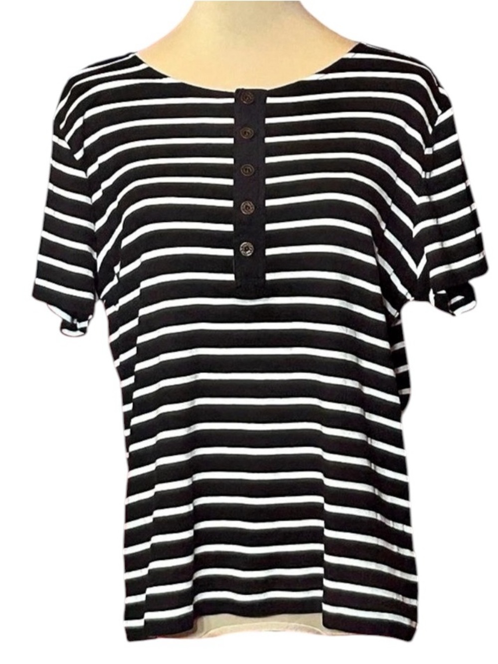 Lauren Jeans Co. Striped Cotton Top in Black & White Size XL